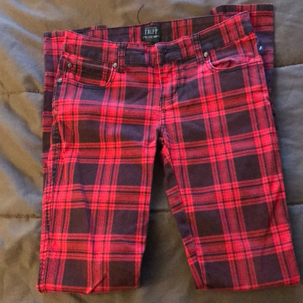 Tripp NYC Red Plaid Skinny Jeans